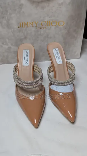 Jimmy Choo Nude Rhinestone Pointed-Toe Mules - Size 38