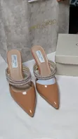 Jimmy Choo Nude Rhinestone Pointed-Toe Mules - Size 38 - 3