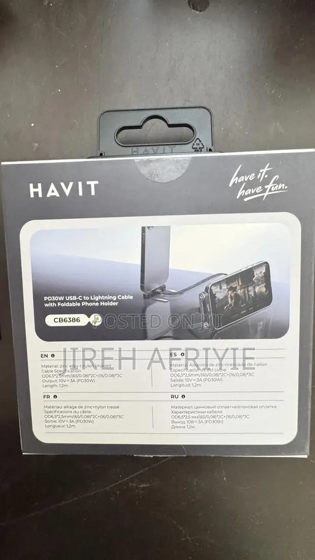 HAVIT USB-C to Lightning Cable with Foldable Phone Holder 30W 1.2M - 1