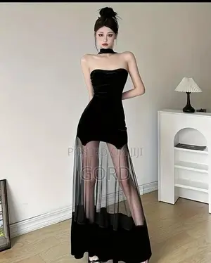 Ace Couture Women's Black Mesh Floor-Length Dress