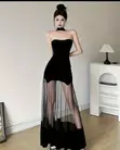 Ace Couture Women's Black Mesh Floor-Length Dress - 1