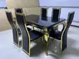 Luxury 7-Piece Gold & Black Marble Dining Set - 1