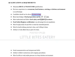 Kitchen Assistant - Little Bites Eatery