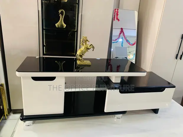 Modern 2-Tone High-Gloss TV Stand - 1