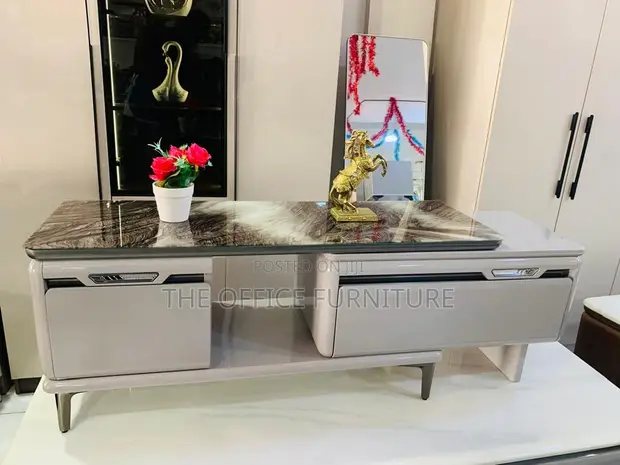 Modern Marble-Effect TV Stand - 1