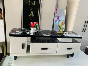 Wood-Mode Black TV Stand with Marble-Effect Top