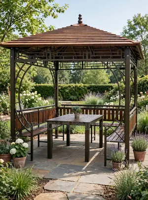 3x3m Outdoor Metal Summer Hut with Benches