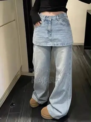 Denstyle Trendy Layered Denim Skirt-Over-Pants