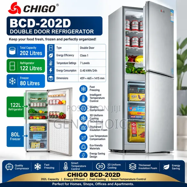 CHIGO BCD-202D Double Door Refrigerator – 202L - 1