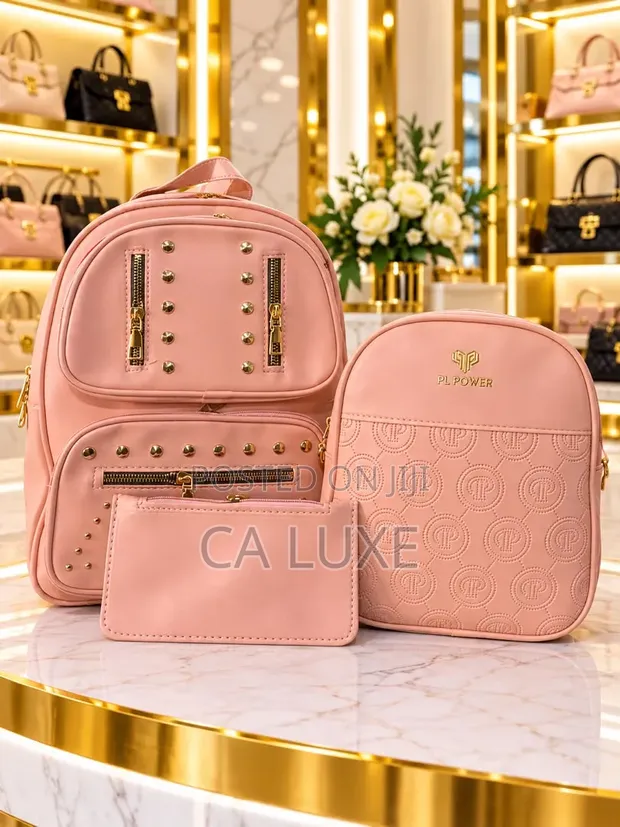 Quality 3-in-1 Women's Backpack Set with Gold-Toned Studs - 1
