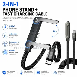 EdgeTech 2-in-1 Standing 240W USB-C to USB-C Fast Charging Cable