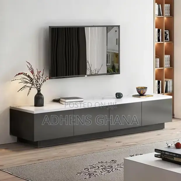 Modern Luxury TV Console - Grey & White Marble Effect - 1