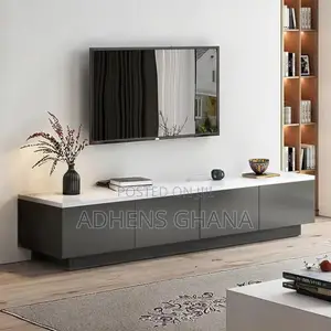 Modern Luxury TV Console - Grey & White Marble Effect