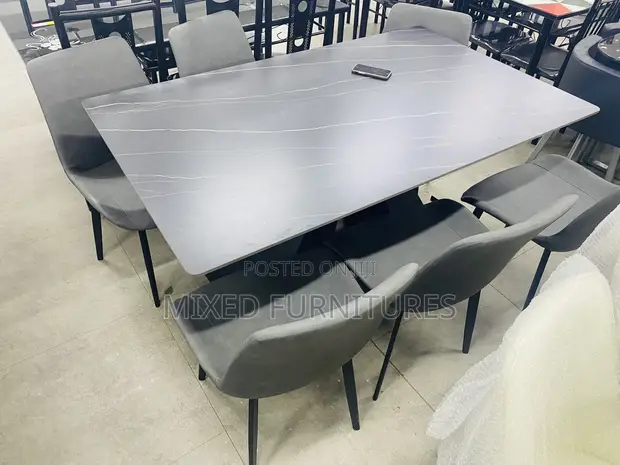 6 Seater Marble Dining Set (Black Marble) - 1