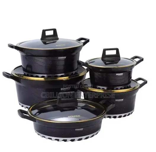 5-Piece Cast Aluminum Non-Stick Cookware Set with Glass Lids - 1