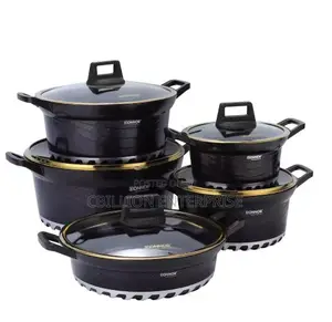 5-Piece Cast Aluminum Non-Stick Cookware Set with Glass Lids