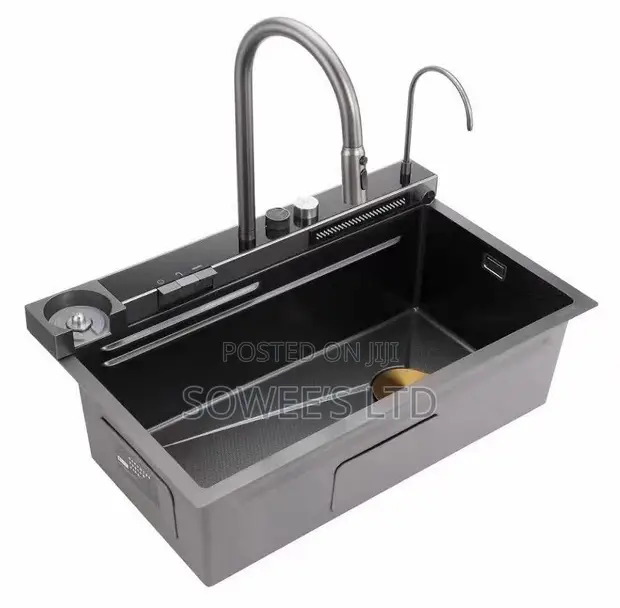 Premium Black Double-Bowl Kitchen Sink with Multifunction Faucet - 1