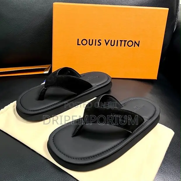 Louis Vuitton Black Suede Thong Slides - 1