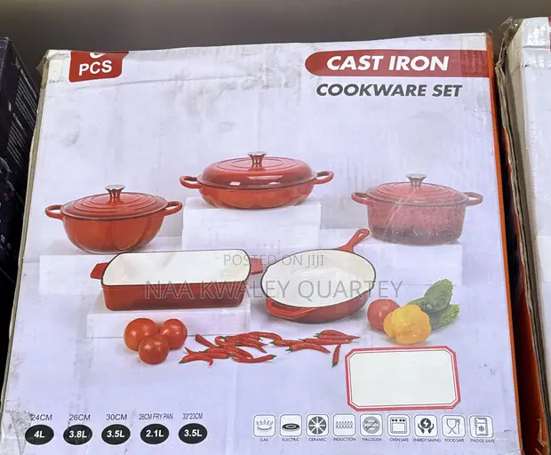 9-Piece Orange Enameled Cast Iron Cookware Set - 1