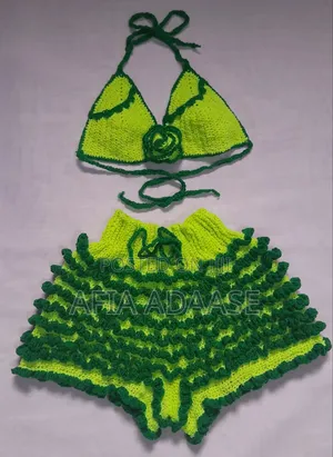 Handmade Crochet Shorts and Bra Set - Green