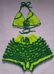 Handmade Crochet Shorts and Bra Set - Green - 1