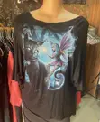 Free Size Batwing Top - Black Cat Fairy Graphic - Oversized Thrift - 2