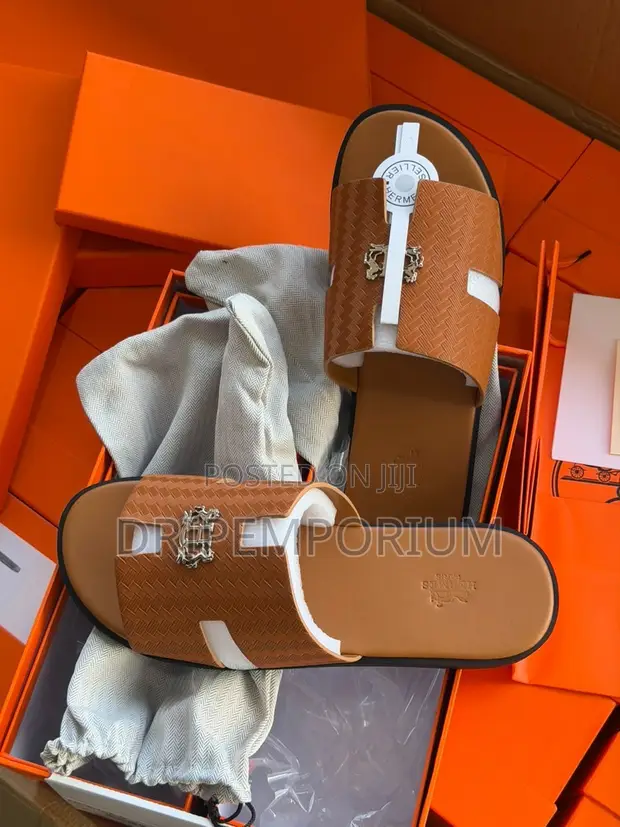 Hermes Braided Leather Slippers - 1