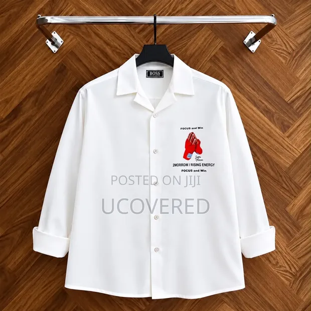 White Long-Sleeve Camp-Collar Shirt - 1