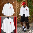White Long-Sleeve Camp-Collar Shirt - 3