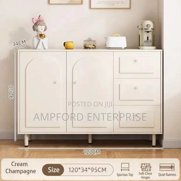 Modern Storage Cabinet with Arched Doors and Drawers - 1