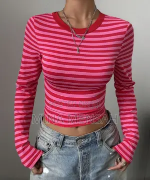 Shein Women's Striped Round Neck Long Sleeve Top