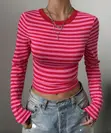 Shein Women's Striped Round Neck Long Sleeve Top - 1