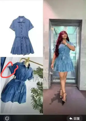 Stylish Tiered Short-Sleeve Denim Shirt Dress with Belt