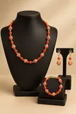 Luxury Red & Gold Jewelry Set - Necklace, Earrings & Bracelet - 2