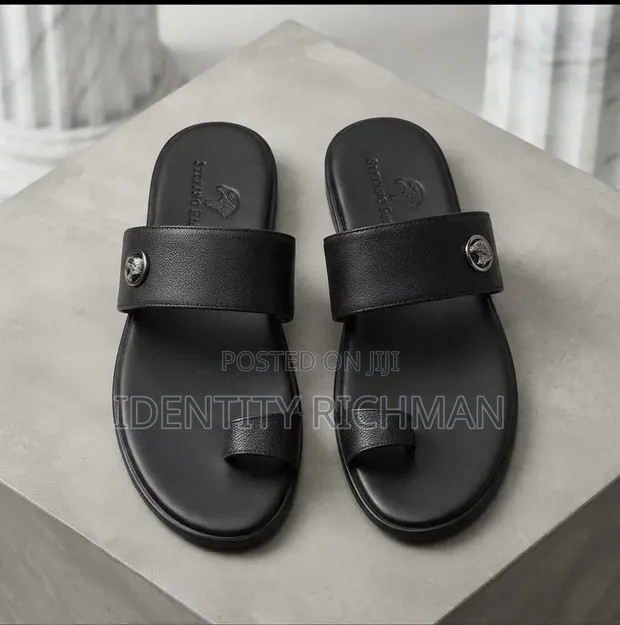 Stefano Ricci Black Leather Slippers - 1