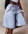 Chic Contrast-Trim High-Waisted Wide-Leg Denim Jorts - 1