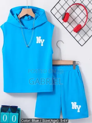 Boys NY Letter Sleeveless Hooded Sports Set