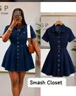 Chic Denim Button-Down Flared Mini Dress - 1