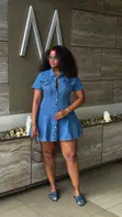 Chic Denim Button-Down Flared Mini Dress - 2