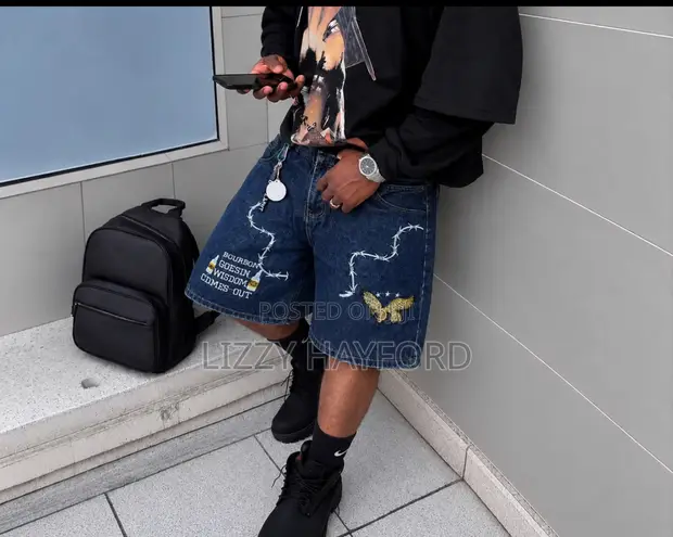 Rick Owens Camo Baggy Jeans Shorts - Black - 1