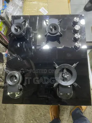 4-Burner Built-in Gas Hob - Tempered Black Glass, Brand New