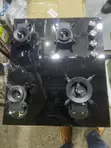 4-Burner Built-in Gas Hob - Tempered Black Glass, Brand New - 1