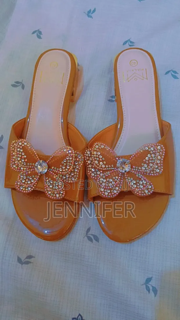 MALKIA Butterfly Rhinestone Mules - Gold Block Heel - 1
