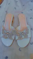 MALKIA Butterfly Rhinestone Mules - Gold Block Heel - 2
