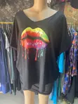 Black Lips Rainbow Graphic Top - Free Size - 1