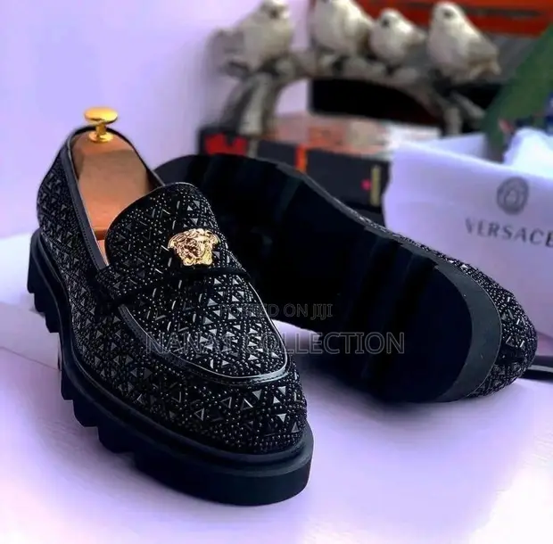 Men's Versace Crystal Embellished Slip-On Loafers - 1