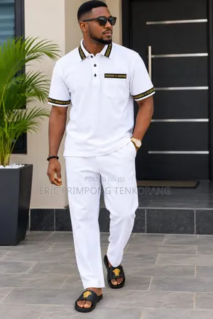 Men's Classic White Adidas Shirt and Trousers Set