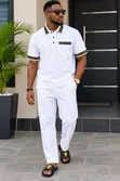 Men's Classic White Adidas Shirt and Trousers Set - 1