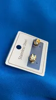 Gold-Plated Earrings - Silver & Green - 3