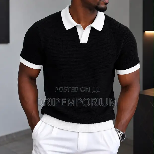 Cream Knitted Polo Shirt - Men's Muscle Fit - 1